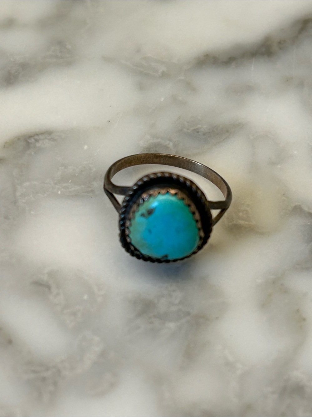 Turquoise Stone Silver Ring - Blue Turquoise Accent